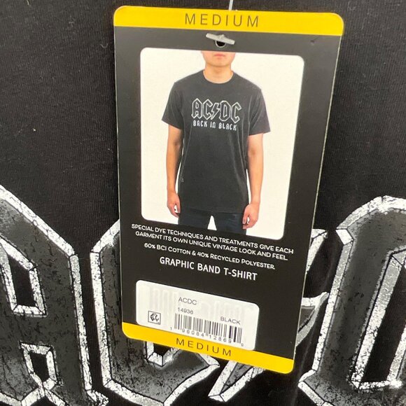 AC/DC Back In Black Graphic Band T-Shirt Medium 60% BCI Cotton 40% Recycled Poly - Picture 2 of 4